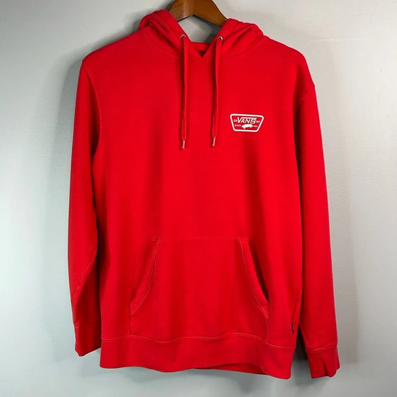 VANS Unisex Full Patch Hoodie Red White Graphic Front Back Kangaroo Pocket Small - Picture 15 of 15